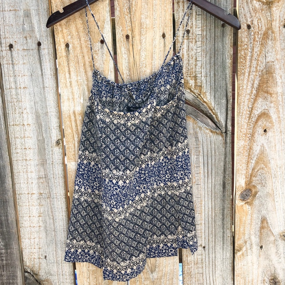 Madewell 100% Silk Tank Blue Cream Pattern - Picture 3 of 7